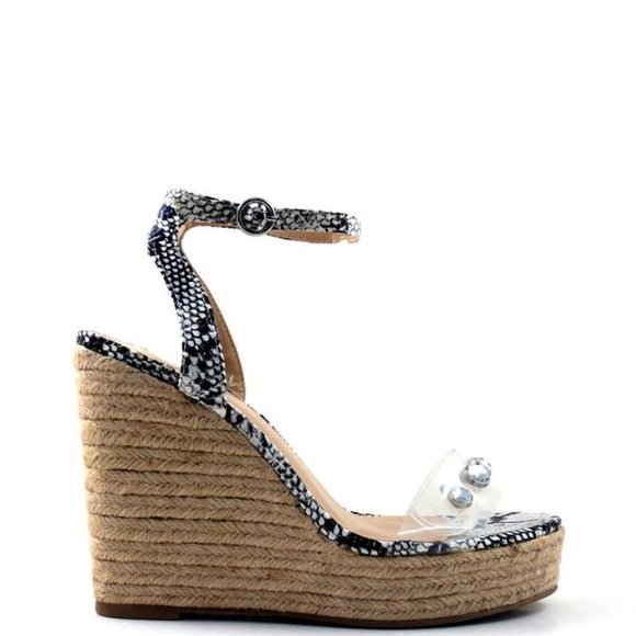 NEW Black White Snake Print Espadrille Wed… - Picture 4 of 10
